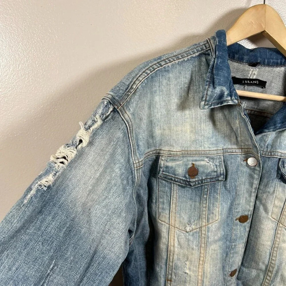 J Brand Denim Jean Jacket Womens One Size Distressed Oversized Wasted Wash Blue - Picture 4 of 10